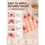 Nude‑Coffee Gradient Long Almond Press‑On Nails, Luxury 3D Rhinestone Elegant Gentle False Nails